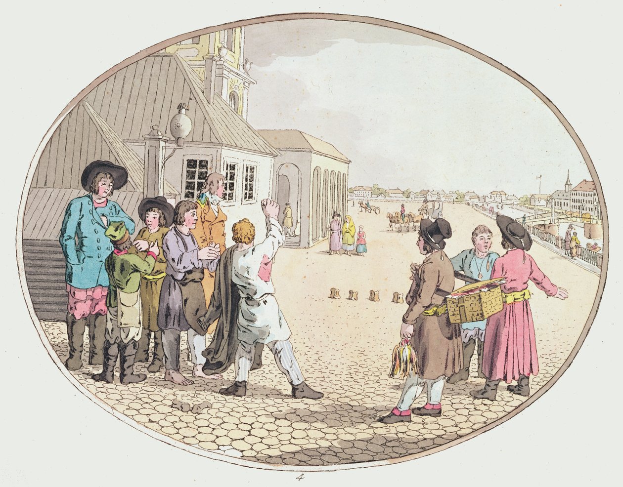 Rysk byscen, tidigt 1800-tal (handfärgad etsning) av John Augustus Atkinson