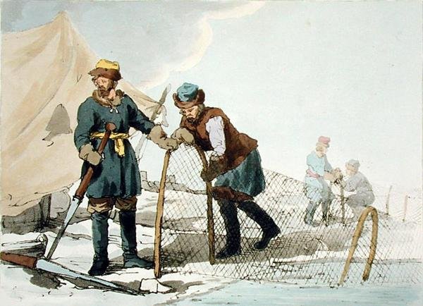 Vinterfiske, etsat av konstnären, publicerad 1804 (färg litho) av John Augustus Atkinson