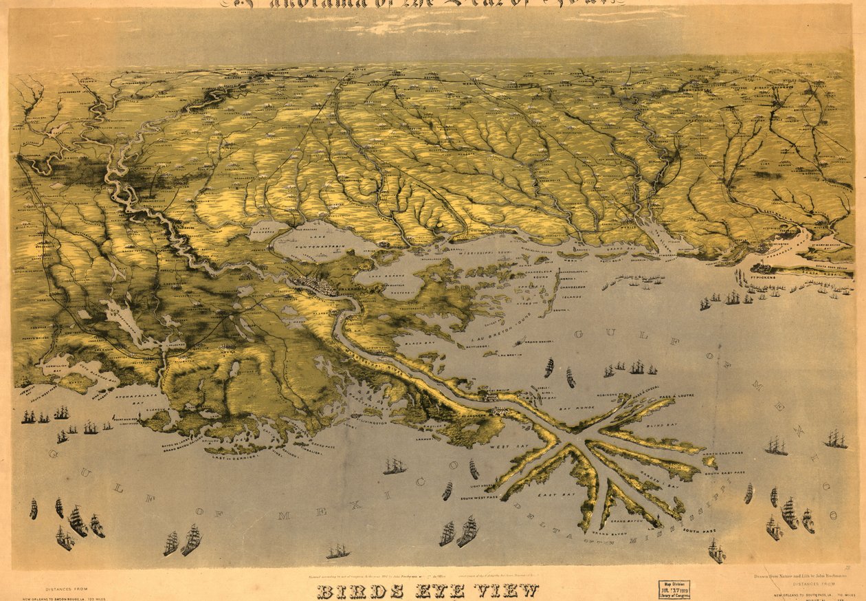 Fågelperspektiv över Louisiana, Mississippi, Alabama och en del av Florida LOC 99447004 av John Bachmann