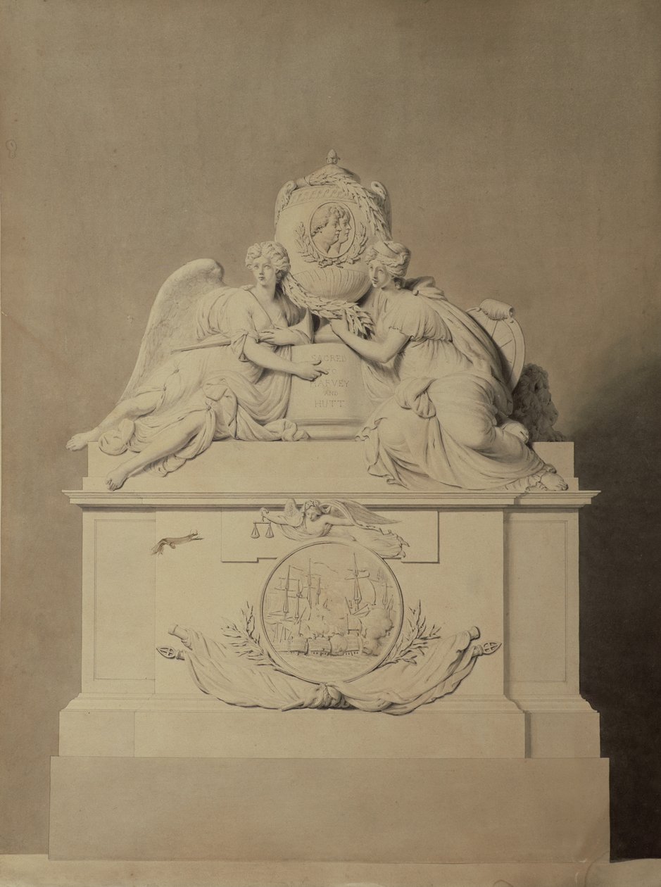 Design för monumentet till kaptenerna Harvey och Hutt i Westminster Abbey, c.1804 av John Bacon