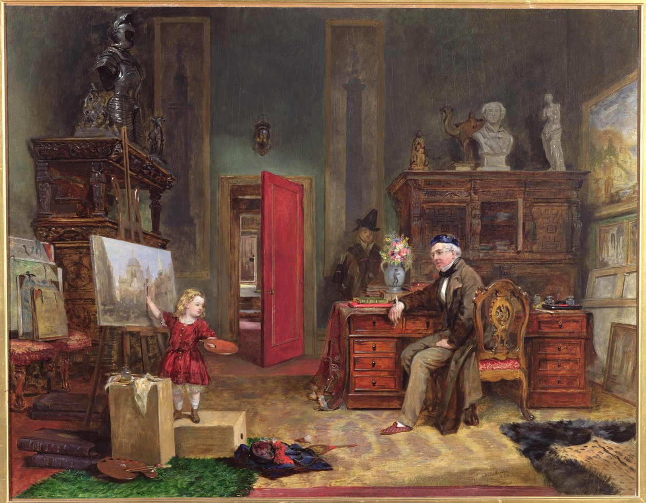 David Roberts (1796-1864) och hans barnbarn i hans ateljé, ca 1866 av John Ballantyne