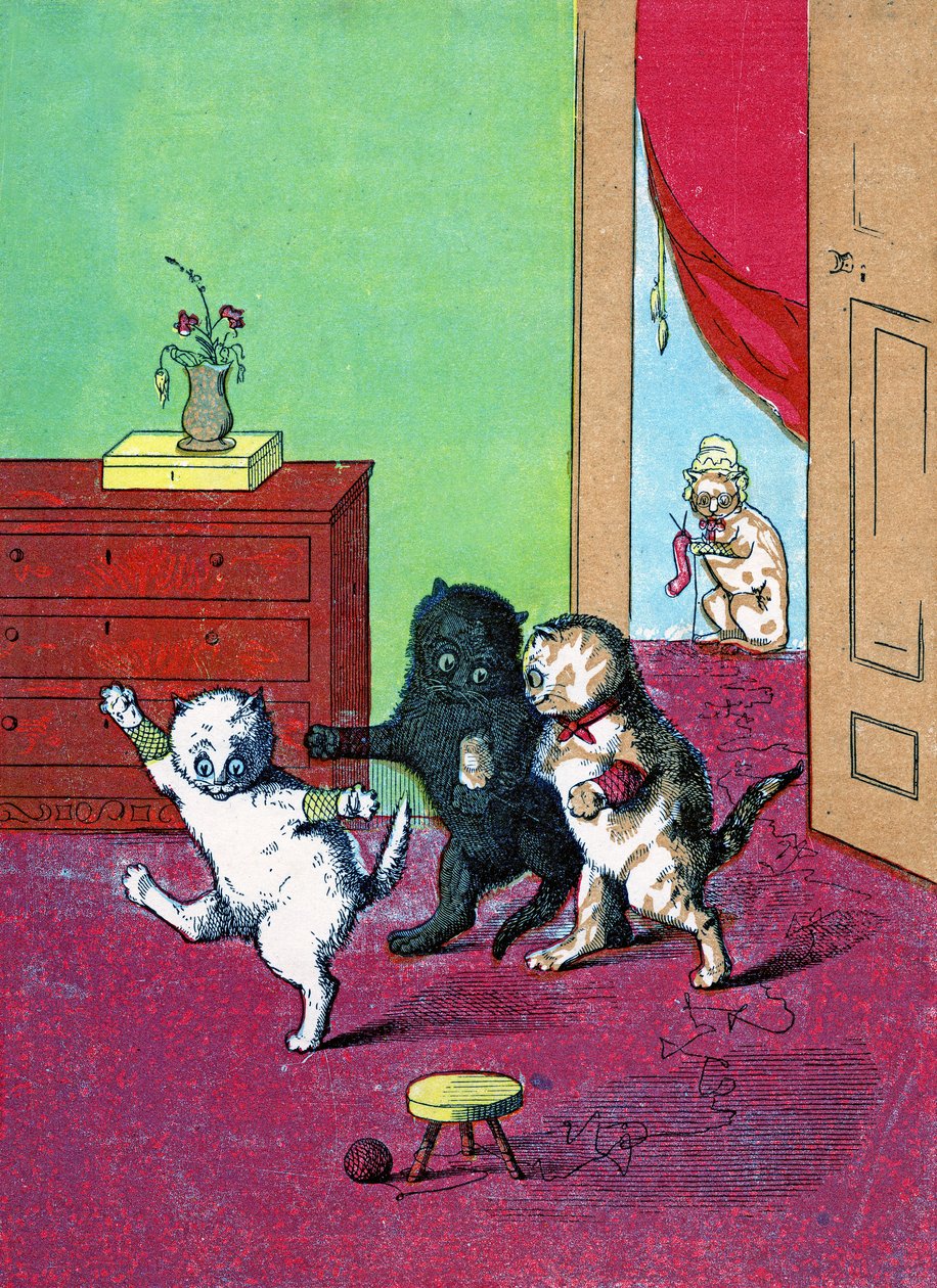 Tre små kattungar med vantar, Illustration från "Tre små kattungar" 1859 av John Ballantyne