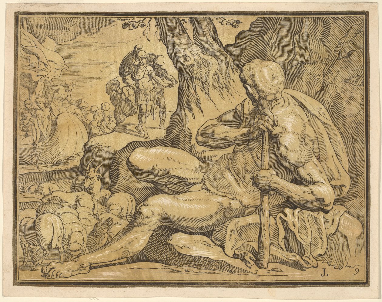 Ulysses och Polyphemus av John Baptist Jackson, after Francesco Primaticcio