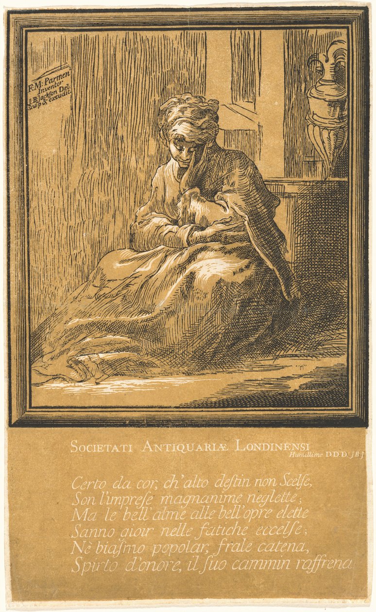 Kvinna som mediterar av John Baptist Jackson, after Parmigianino