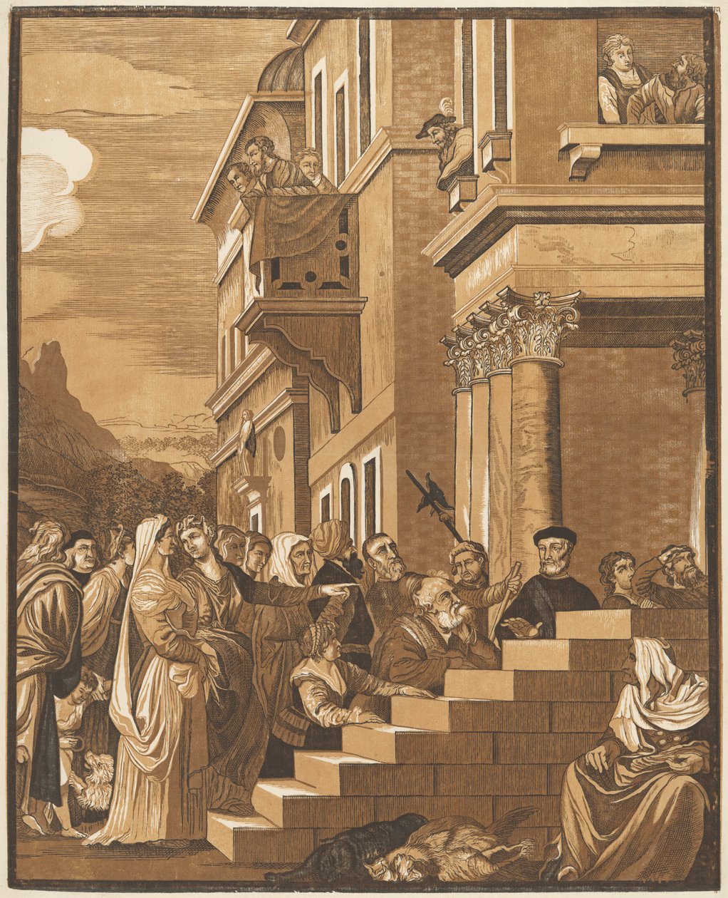 Presentation av jungfrun i templet (mittpanelen) av John Baptist Jackson after Titian