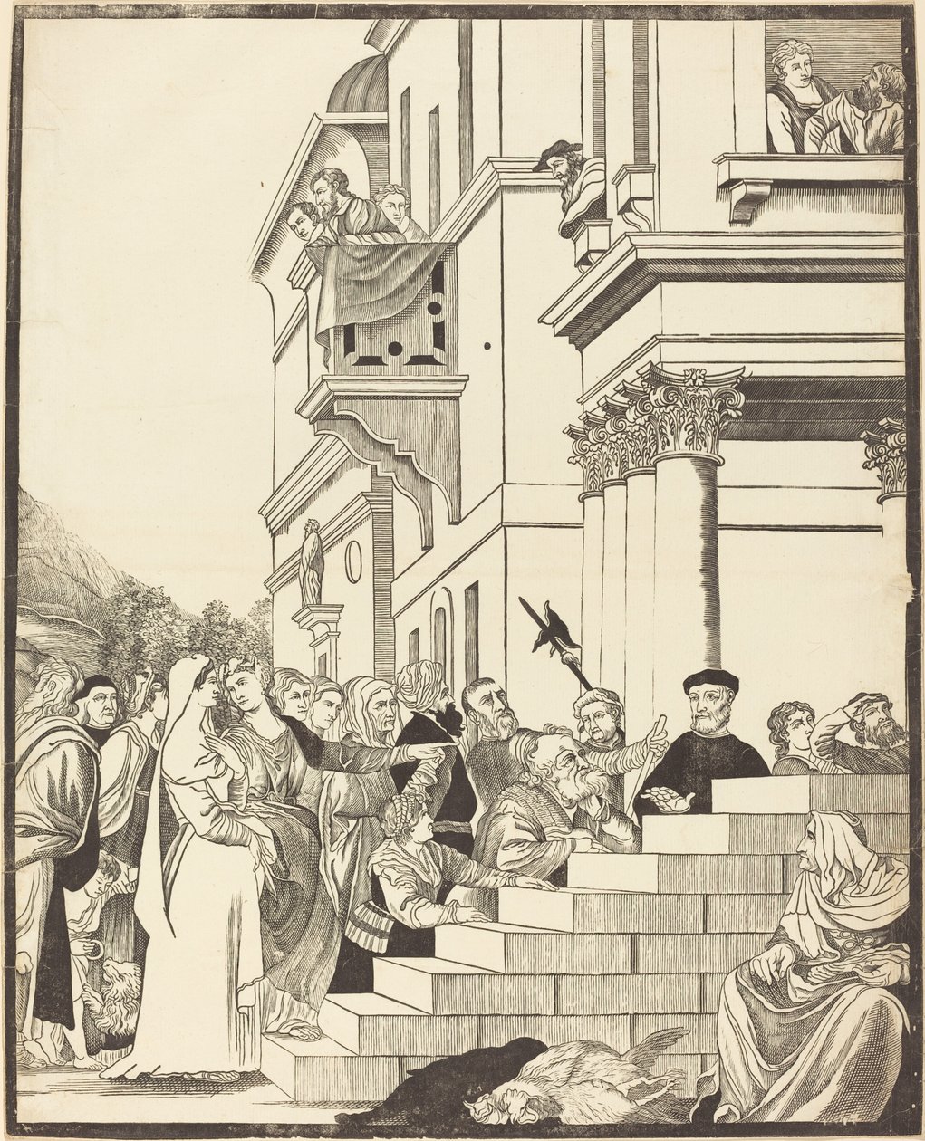 Presentation av jungfrun i templet [mittplattan] av John Baptist Jackson after Titian