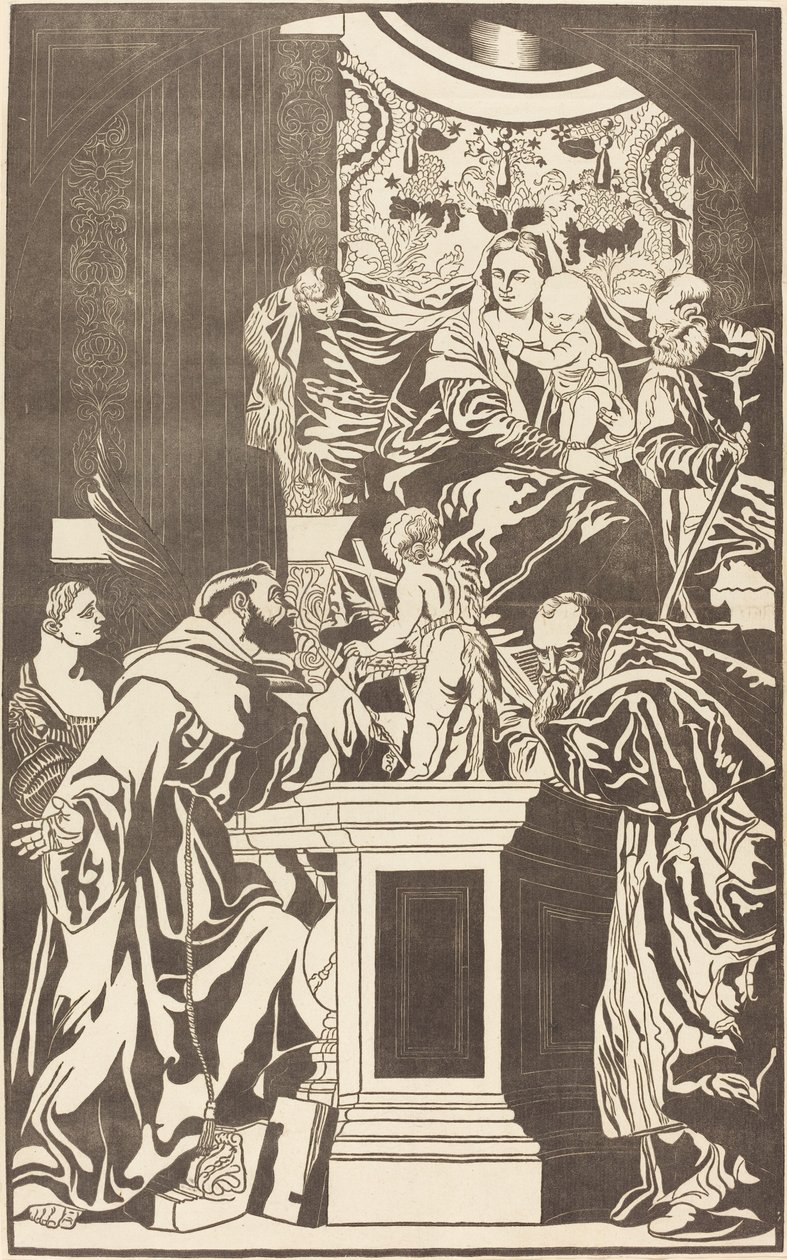 Heliga familjen och fyra heliga av John Baptist Jackson after Veronese