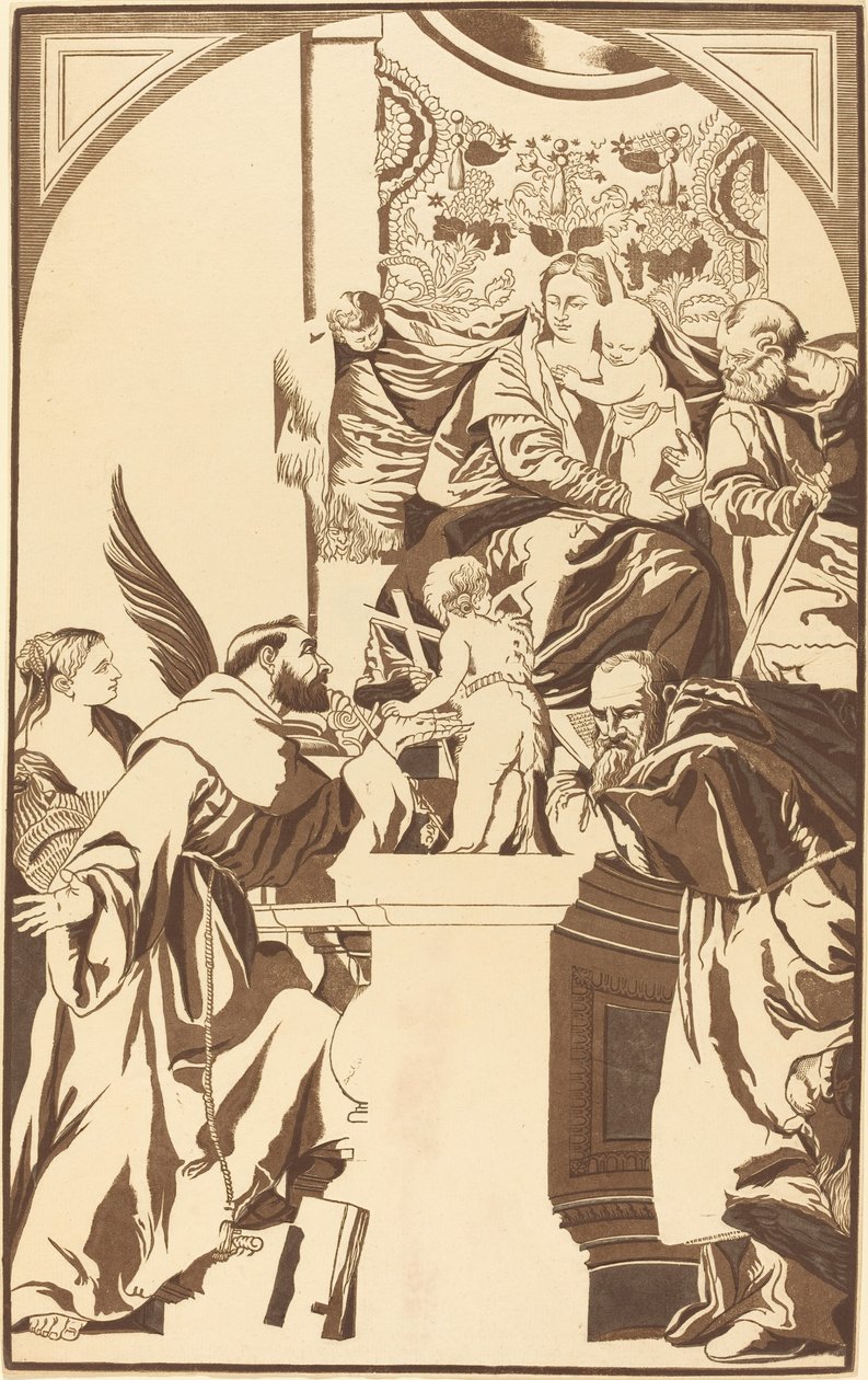 Heliga familjen och fyra heliga av John Baptist Jackson after Veronese