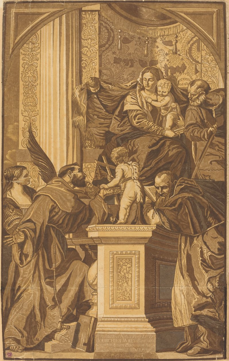 Heliga familjen och fyra heliga av John Baptist Jackson after Veronese