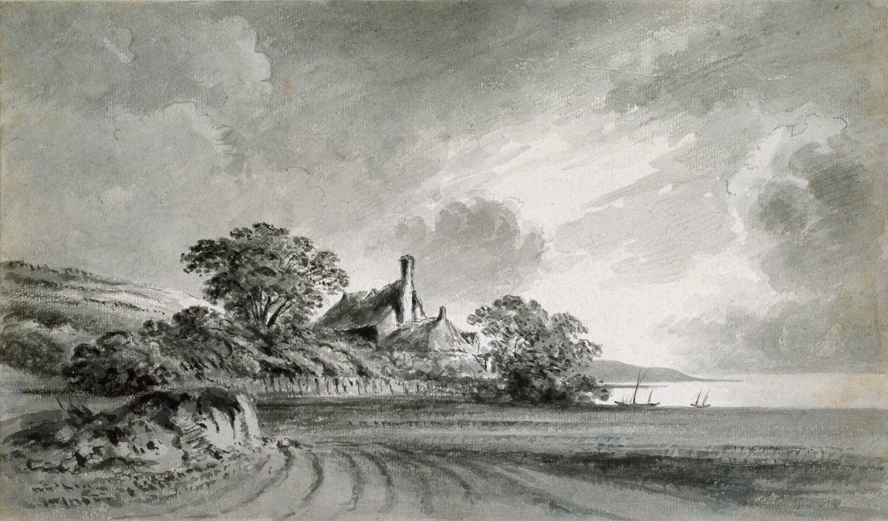 En stuga nära stranden av en sjö, 1700-talet av John Baptist Malchair