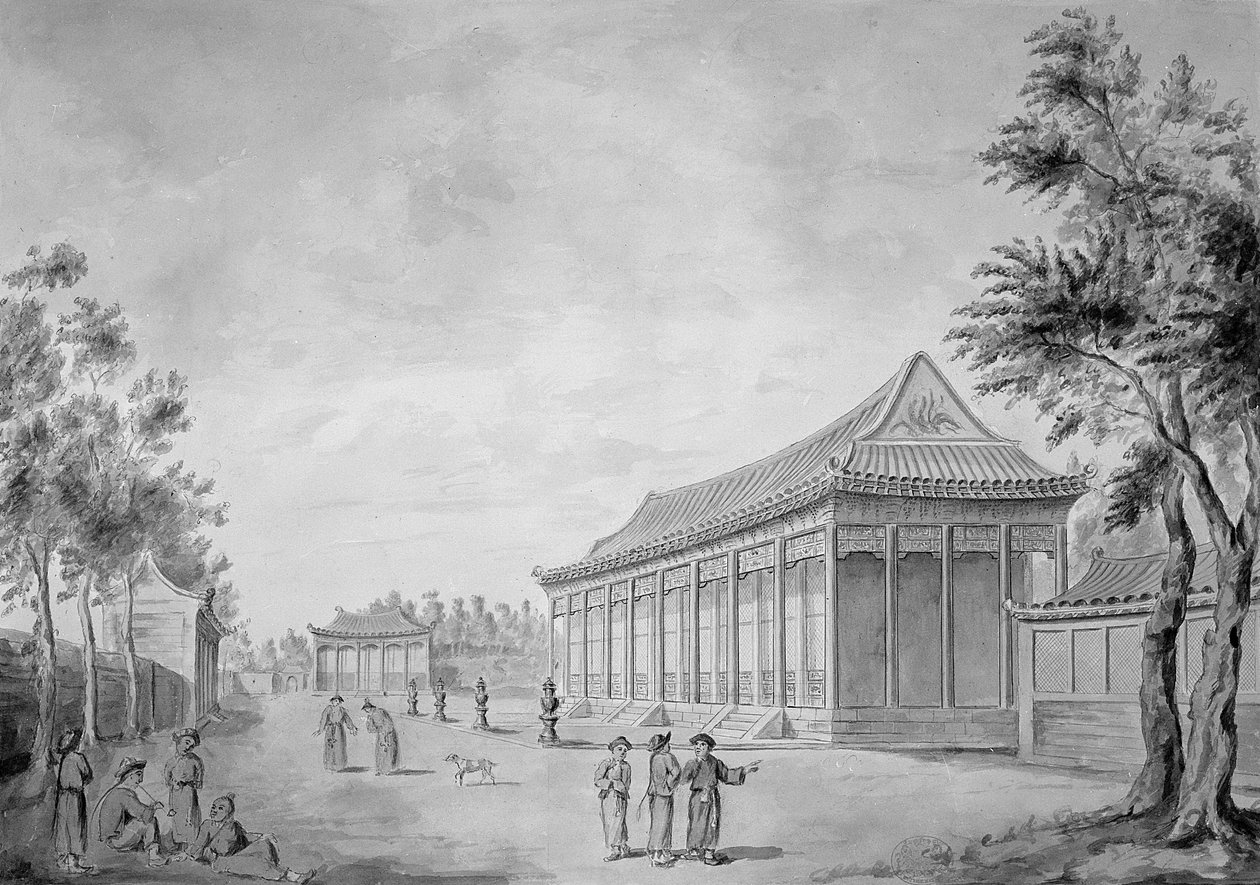Publikens sal vid det gamla sommarpalatset, Peking, 1793 av John Barrow