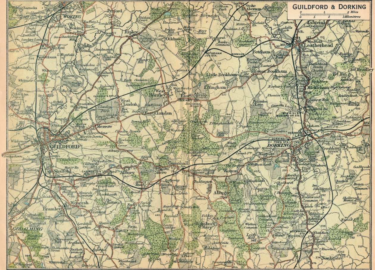 Guildford och Dorking, 1900-talet av John Bartholomew