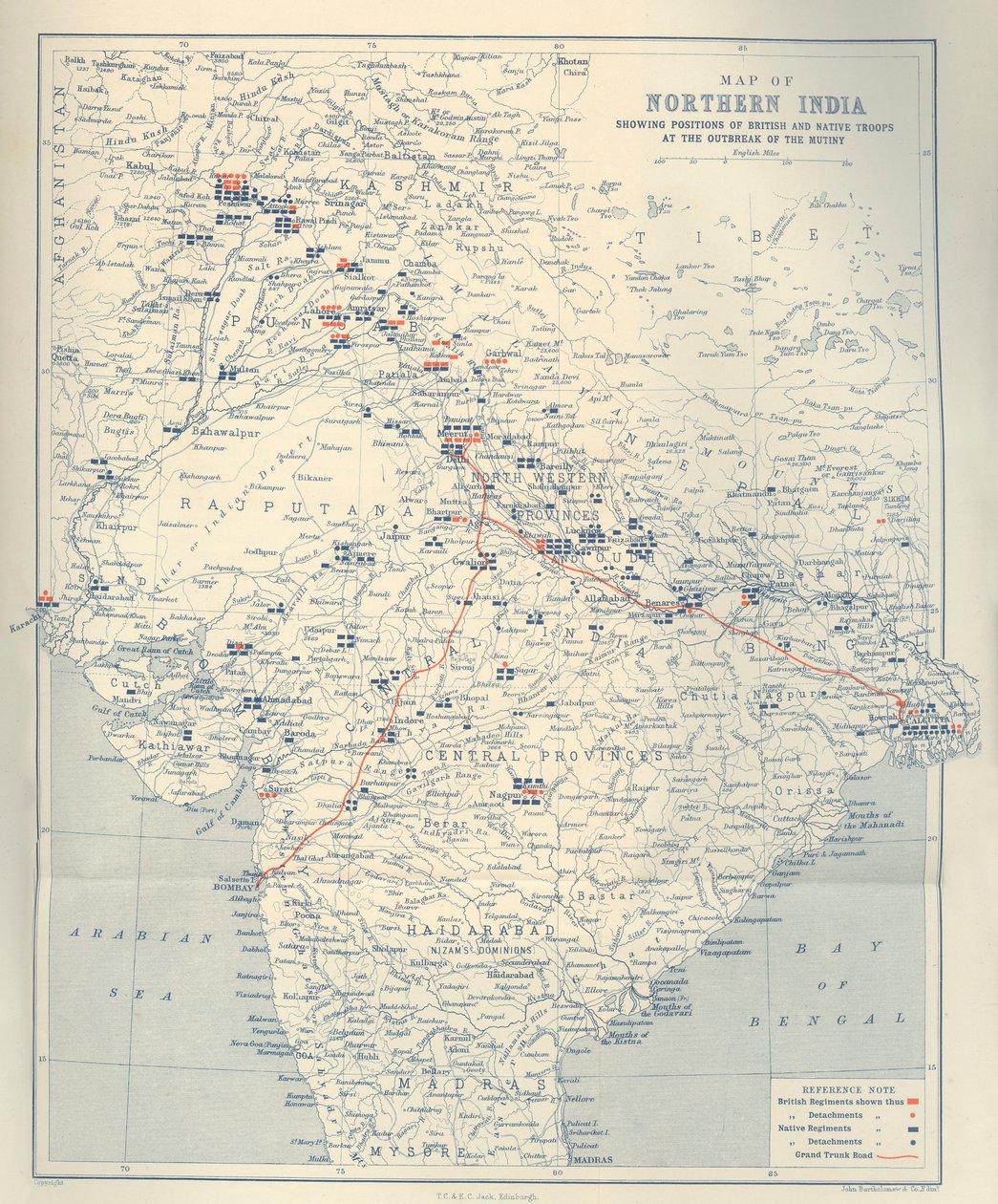 Karta över norra Indien, 1901. av John Bartholomew