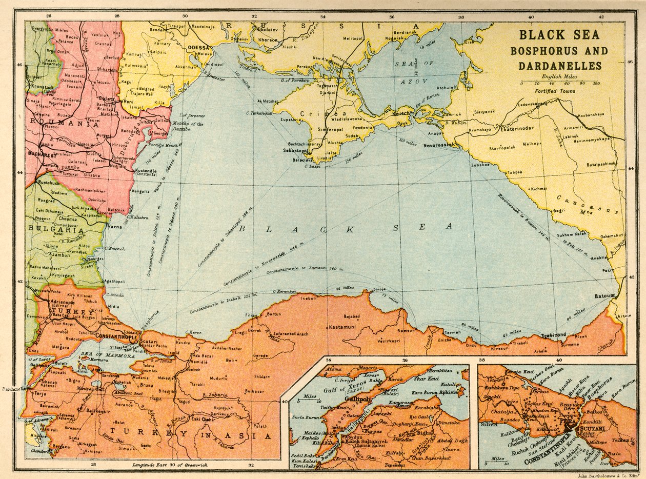 Svarta havet: Bosporen och Dardanellerna, c1914, c1920. av John Bartholomew and Son