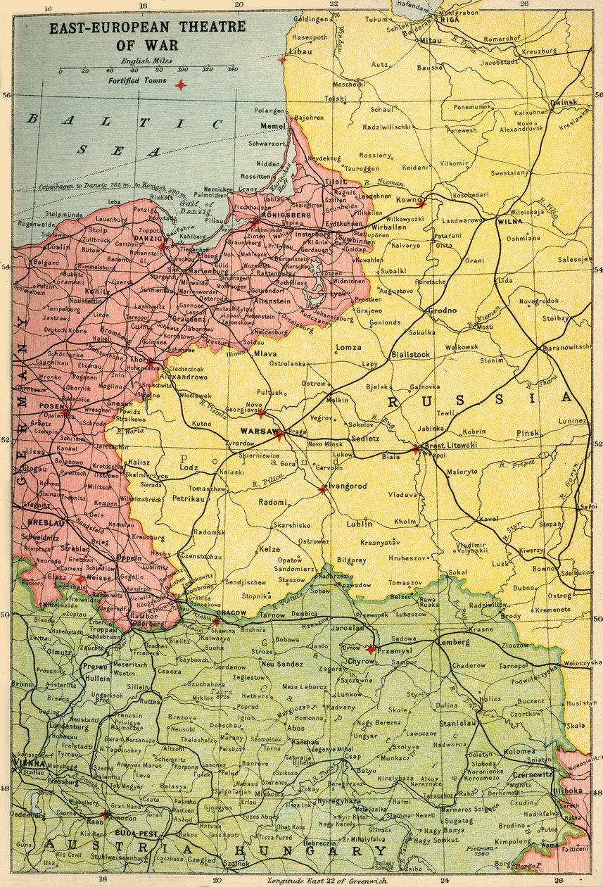 Östeuropeiska krigsteatern, 1914-1918, c1920. av John Bartholomew and Son