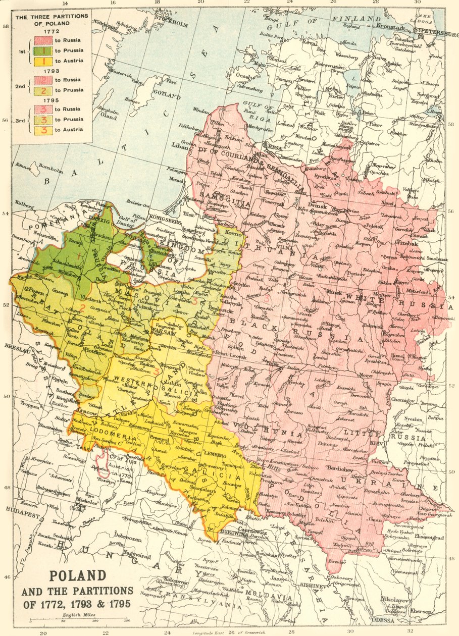 Polen och delningarna 1772, 1793 & 1795, c1920. av John Bartholomew and Son