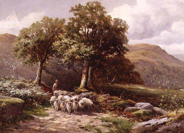 Landskap med en fårflock (olja på duk) av John Bates Noel