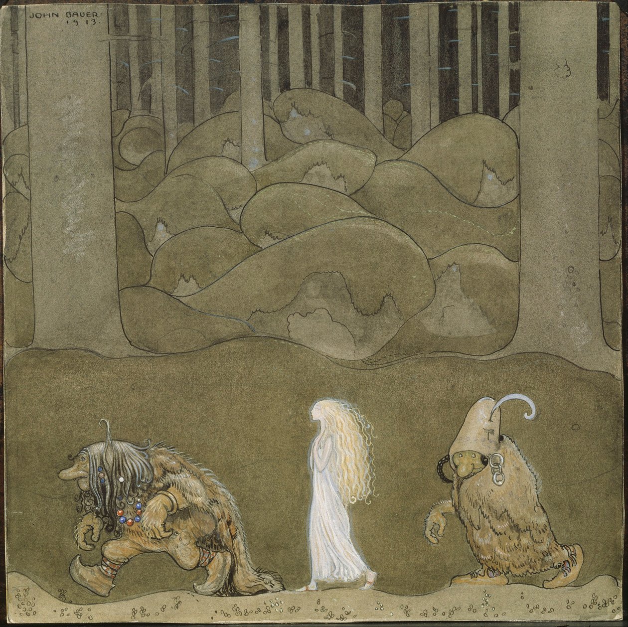 La Princesse et les trolls - Prinsessan och trollen - Bauer, John (1882-1918) - 1913 - Akvarell, Gouache på papper - 25x25 - Nationalmuseum Stockholm av John Bauer