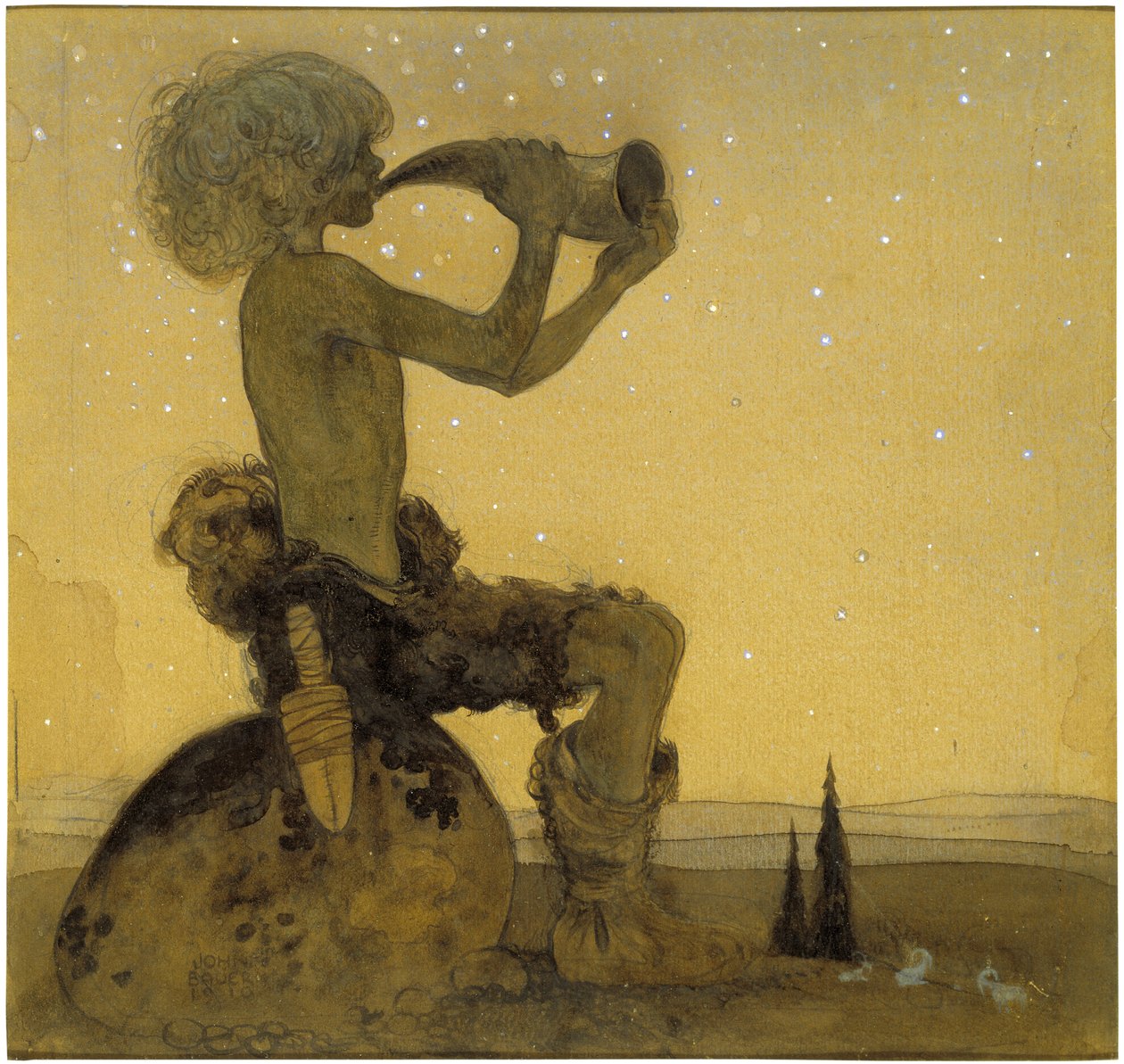 Vill Vallareman, le berger feerique - Vill-Vallareman, av Bauer, John (1882-1918). Akvarell på papper av John Bauer