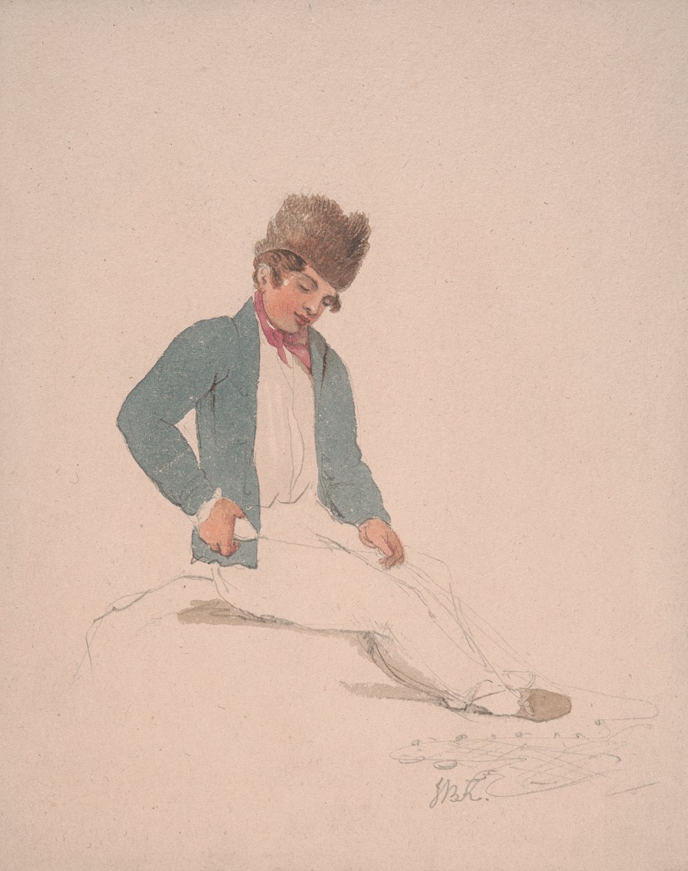 Porträtt av en ungdom i en pälsmössa av John Baverstock Knight