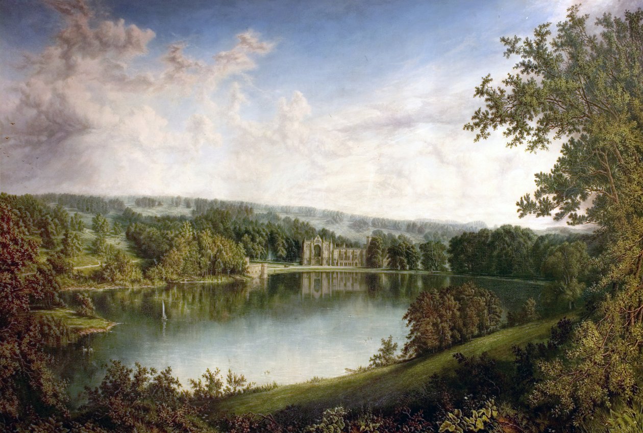 Newstead Abbey, Nottinghamshire, från Upper Lake, 1866 av John Bell