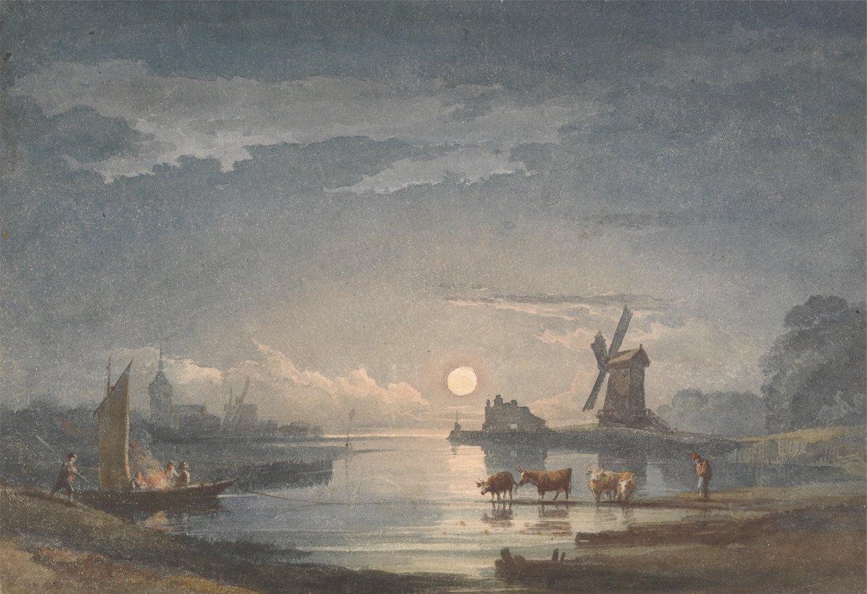 Månsken på floden nära Brygge av John Berney Crome
