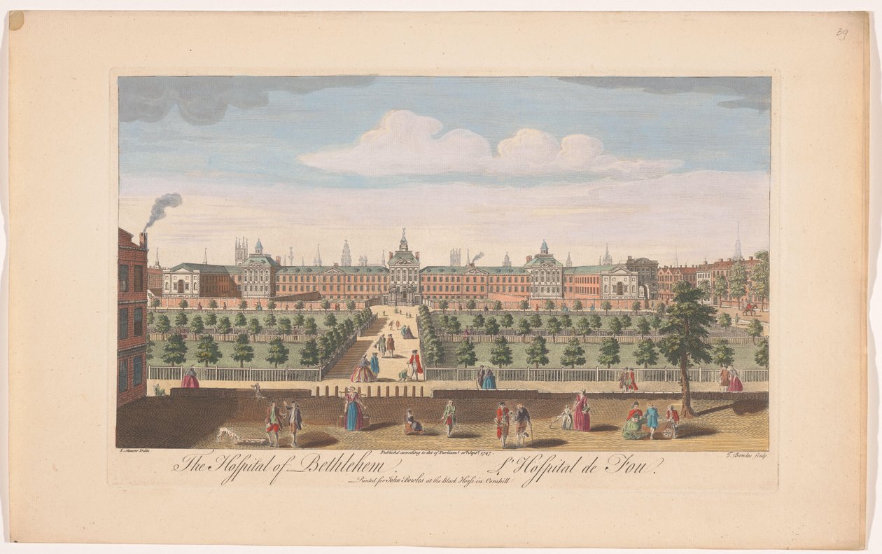 Utsikt över Betlem Royal Hospital i London Sjukhuset i Betlehem (titel på objektet) av John Bowles