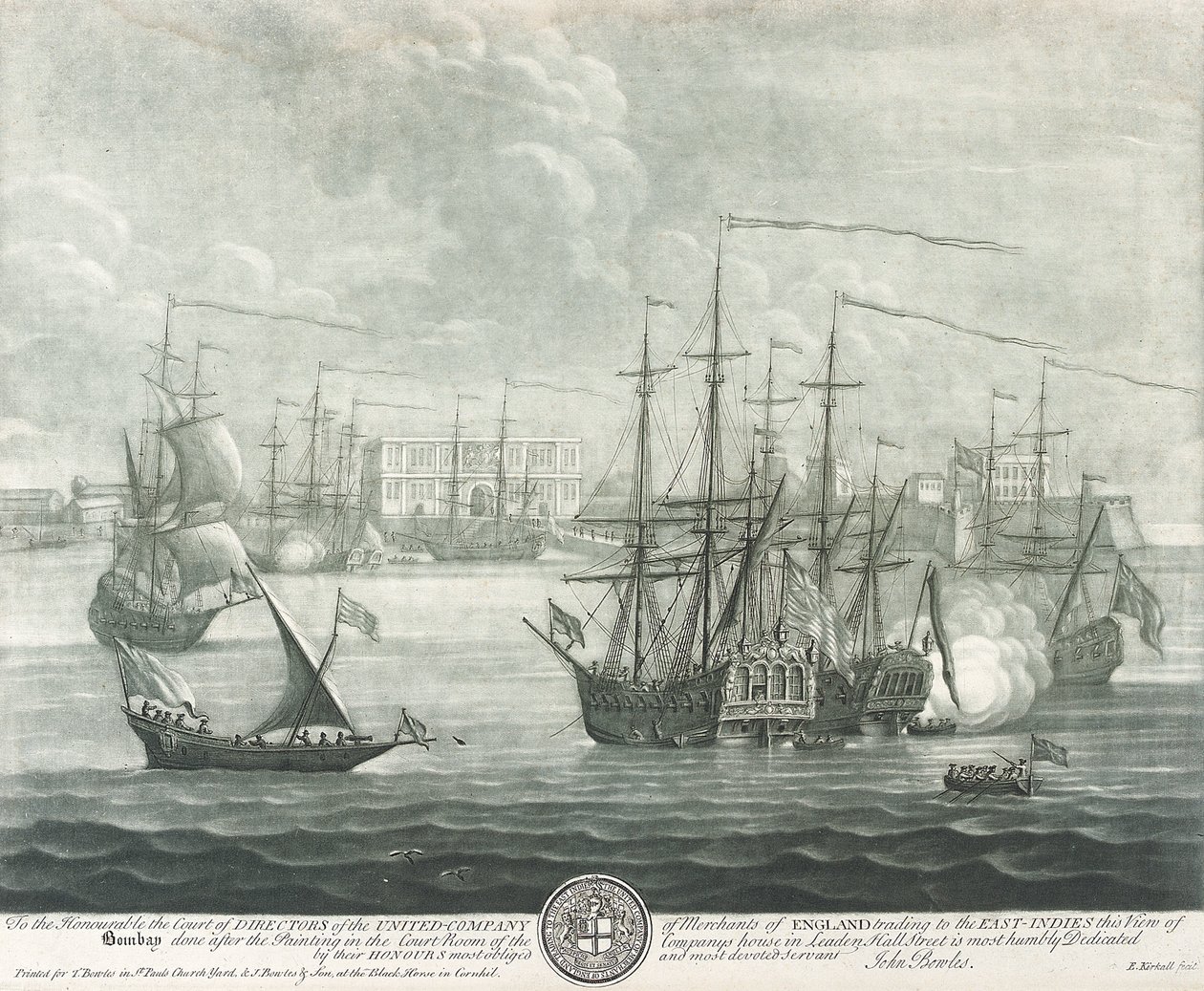 Vy över Bombay (Indien), tillägnad direktören för British East India Company. Gravyr av John Bowles () av John Bowles