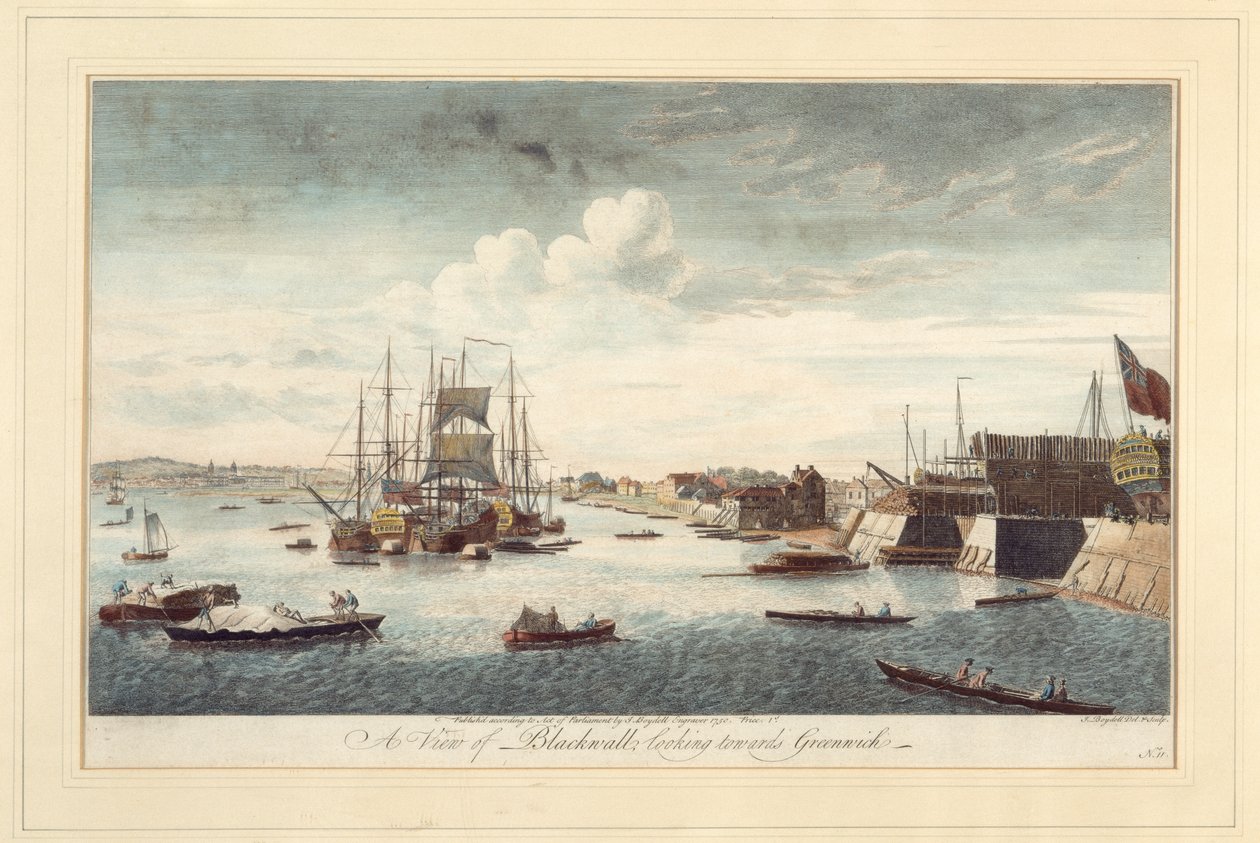 En vy över Blackwall mot Greenwich av John Boydell