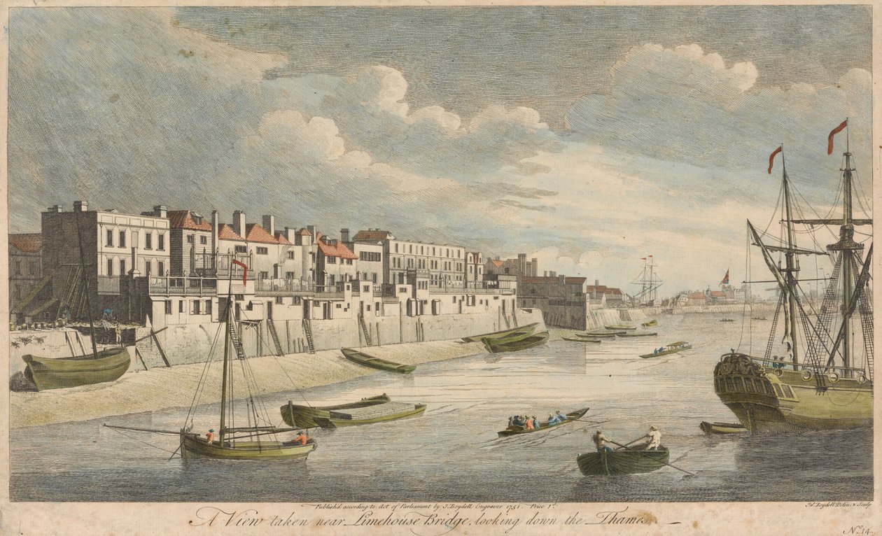 Utsikt tagen nära Limehouse Bridge, nedströms längs Themsen av John Boydell