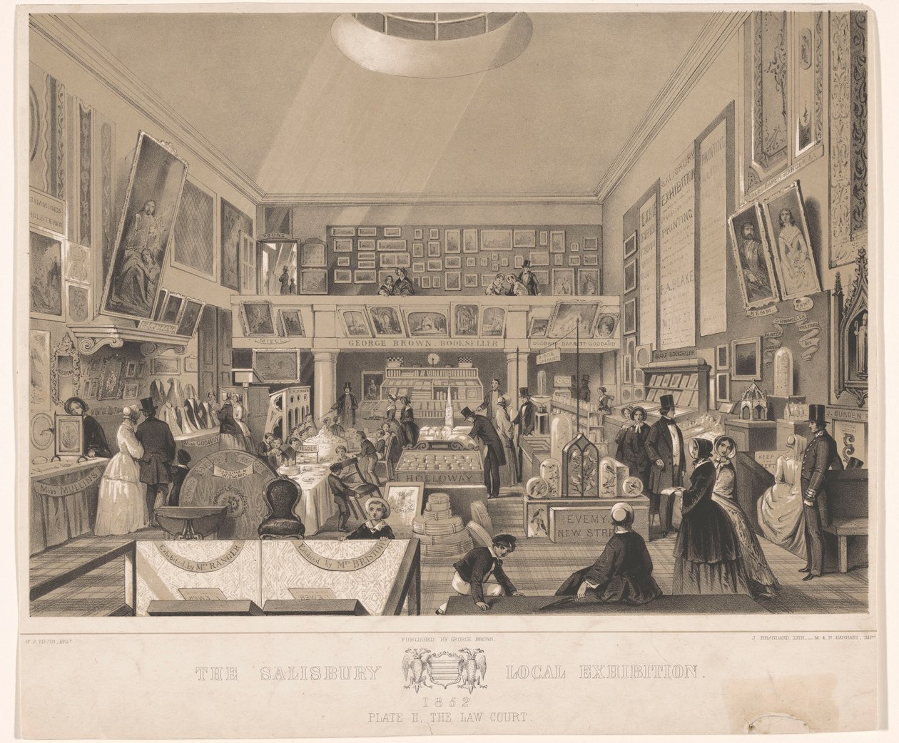 Interieur van de Law Court under de Salisbury Local Exhibition, 1852 The Salisbury Local Exhibition 1852. Skylt II, lagdomstolen (titel på föremålet) av John Brandard