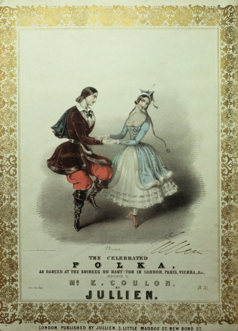 The Celebrated Polka, sångblad, 1840 (färg litho) av John Brandard