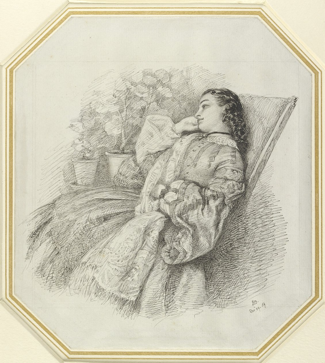Georgina Hannay, 1859 (penna och svart bläck på vitt papper) av John Brett