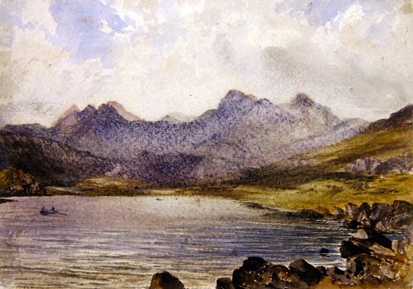 Nära Llyn Crafrant, Wales (akvarell på papper) av John Brett