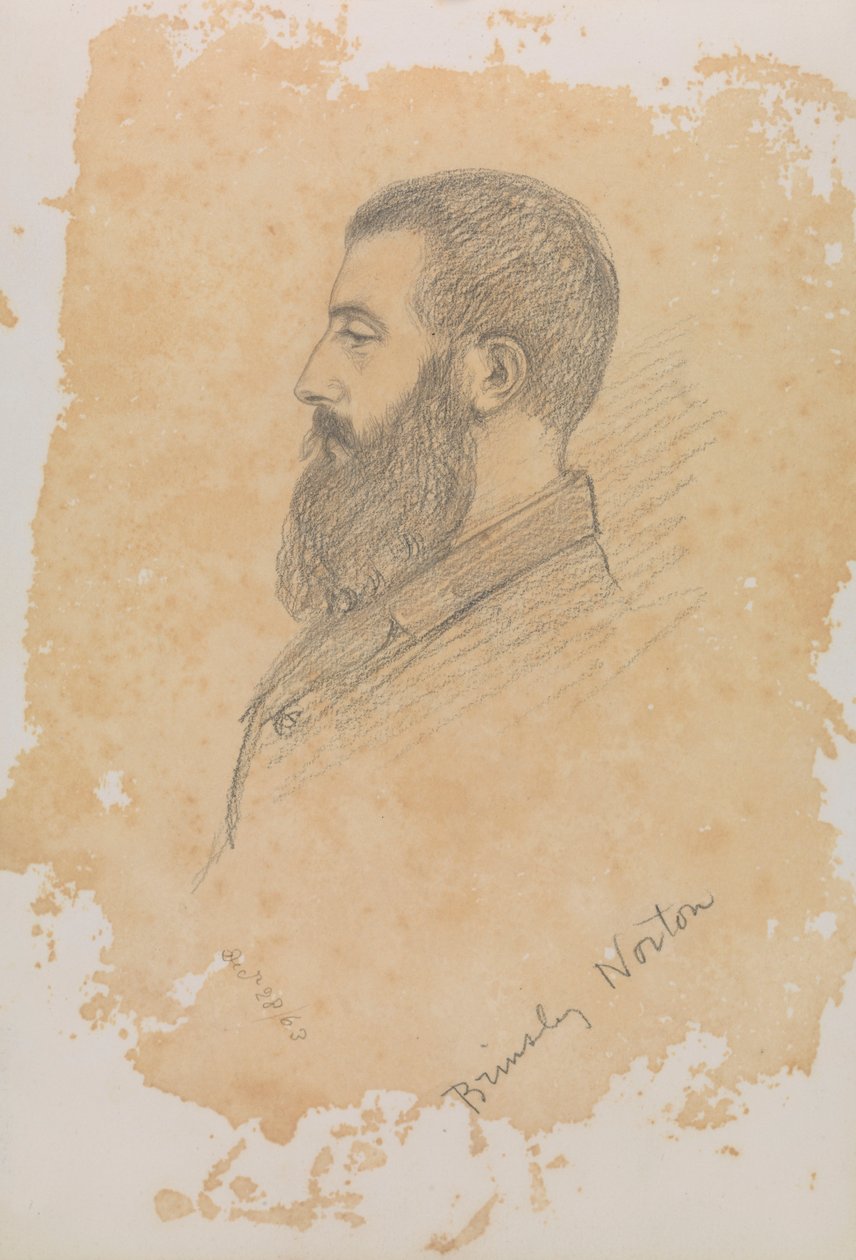 Porträttskiss av skäggig man, betecknat "Brinsley Norton" (grafit) av John Brett