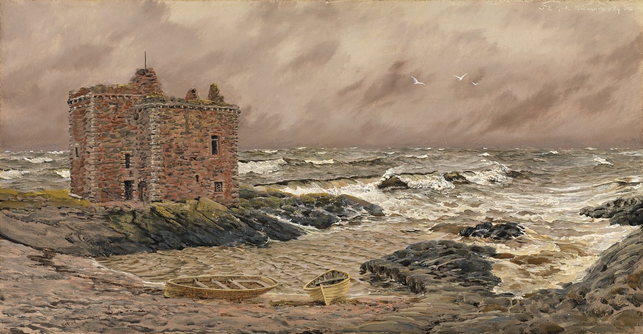 South-East Gale på Portencross Castle, 1886 av John Brett