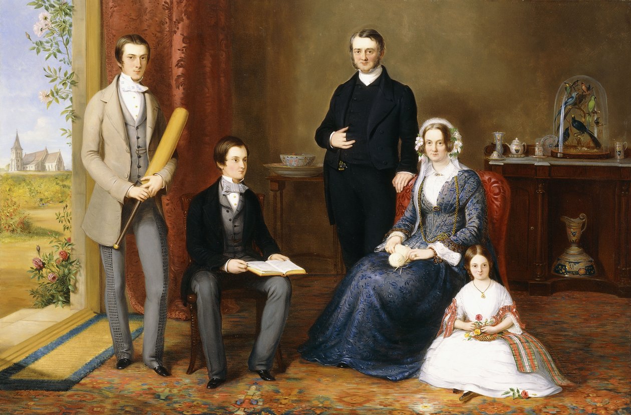 Pastor John Witherington, kyrkoherde i Tetsworth, Oxon, med sin familj, 1854 av John Bridges