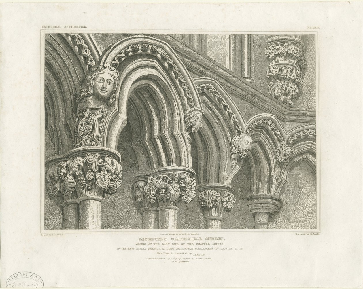 Interiör av Lichfield Cathedral - Arches in Chapter House: gravyr, nd [c 1819] (tryck) av John Britton