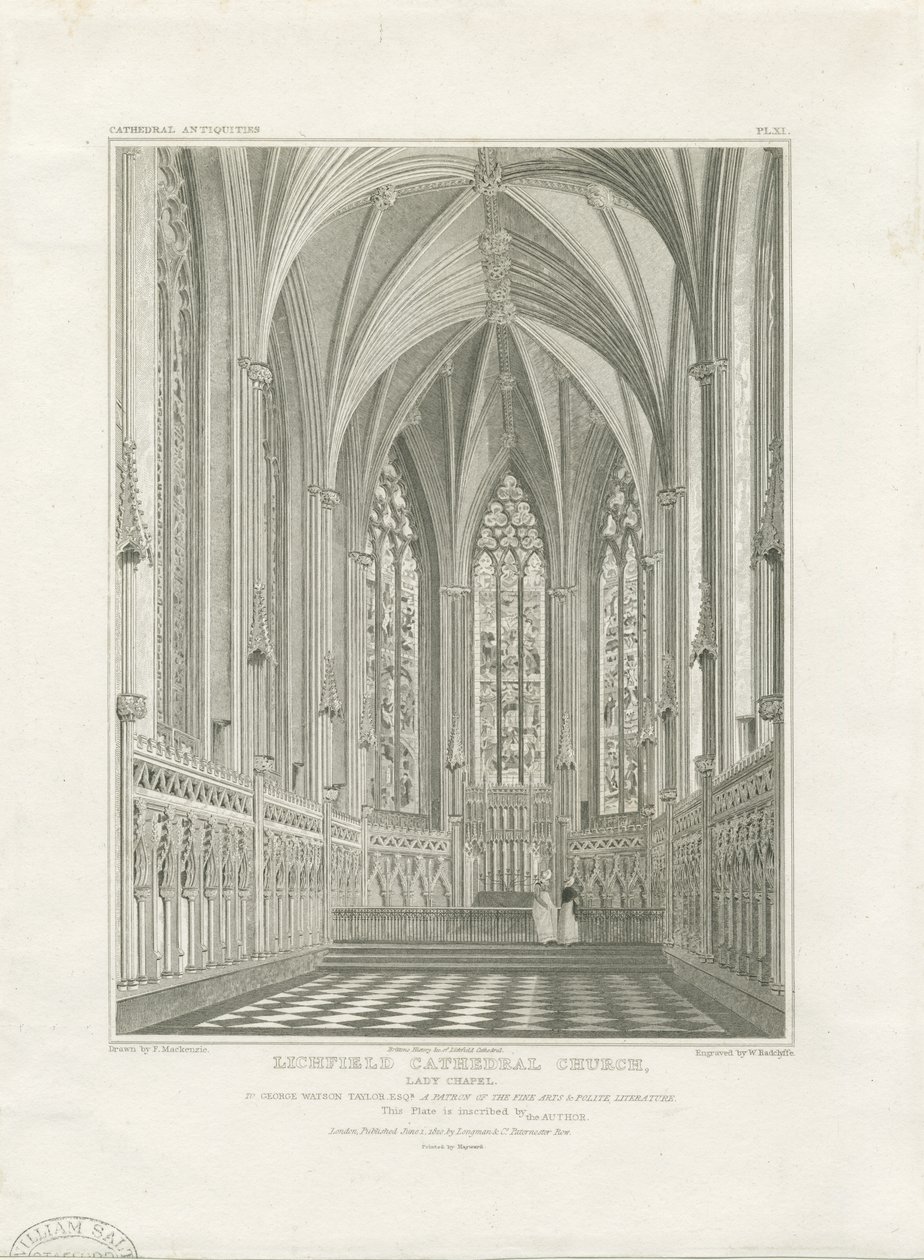 Interiör av Lichfield Cathedral - Lady Chapel: gravyr och [c 1820] (tryck) av John Britton