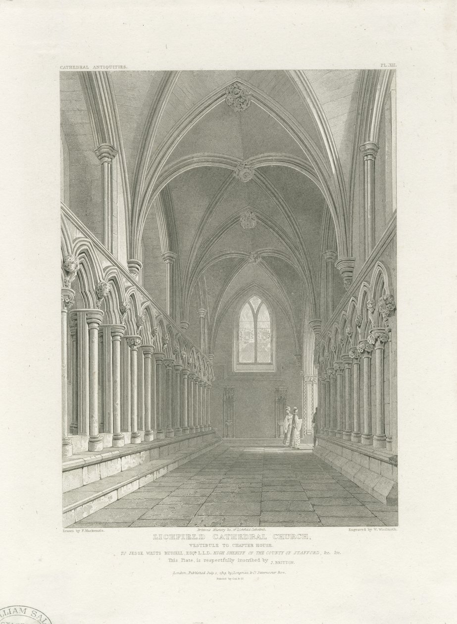 Interiör av Lichfield Cathedral - Vestibul av Chapter House: gravyr, nd [c 1819] (tryck) av John Britton