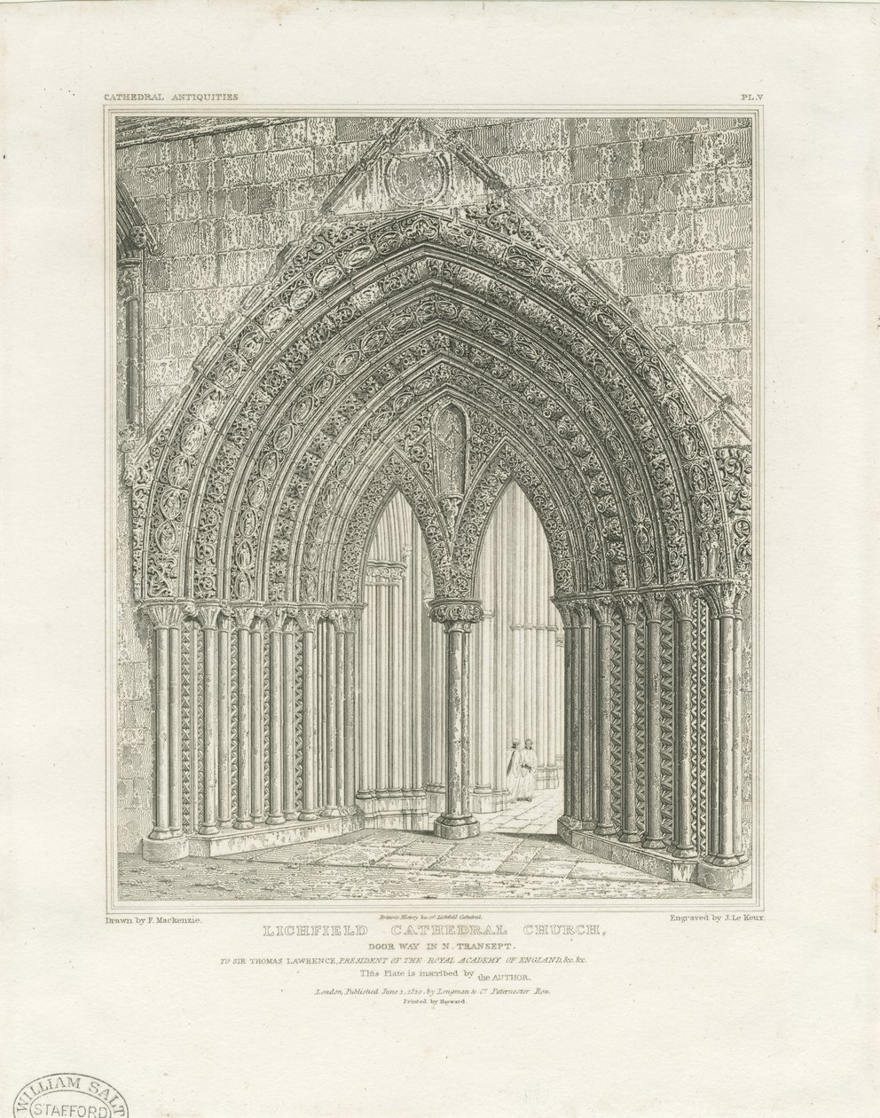 Lichfield Cathedral - North Transept Doorway: gravyr, nd [c 1820] (tryck) av John Britton