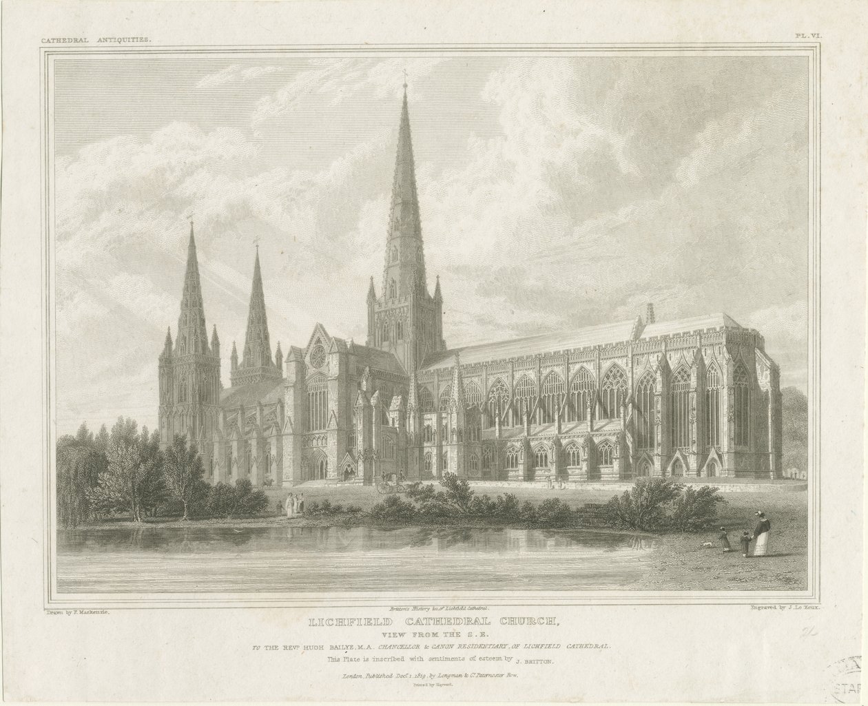 Lichfield Cathedral - South East View: gravyr, nd [?1819] (tryck) av John Britton