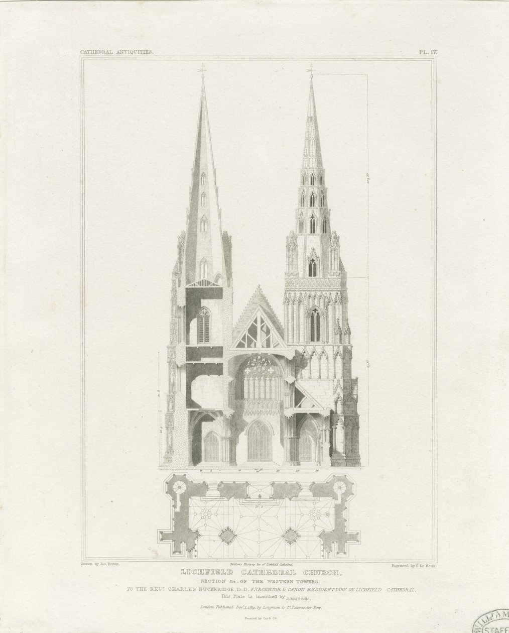 Lichfield Cathedral - West Front: gravyr, nd [c 1819] av John Britton