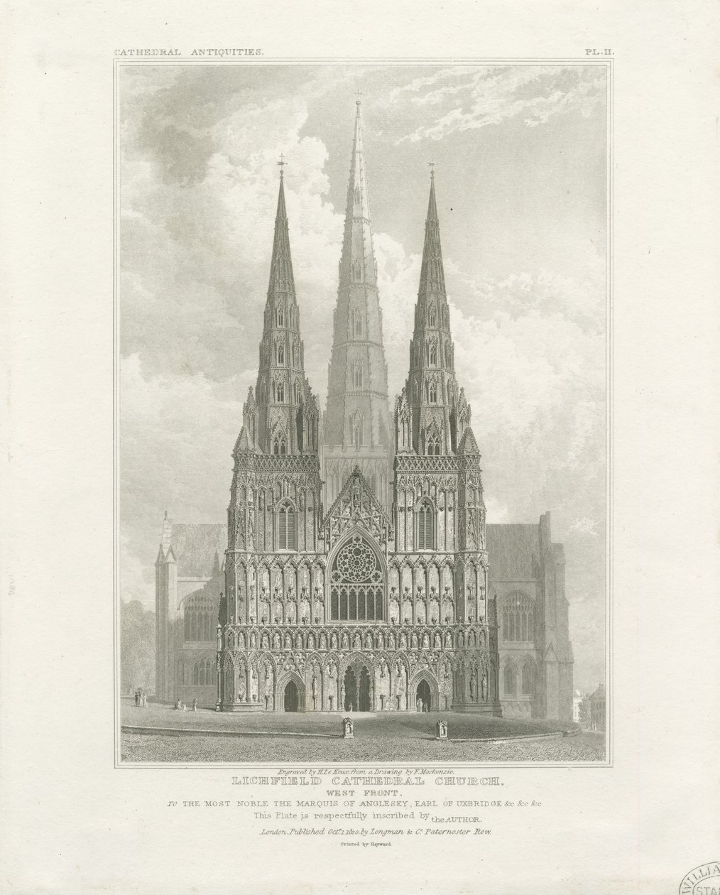 Lichfield Cathedral - West Front: gravyr, nd [c 1820] av John Britton
