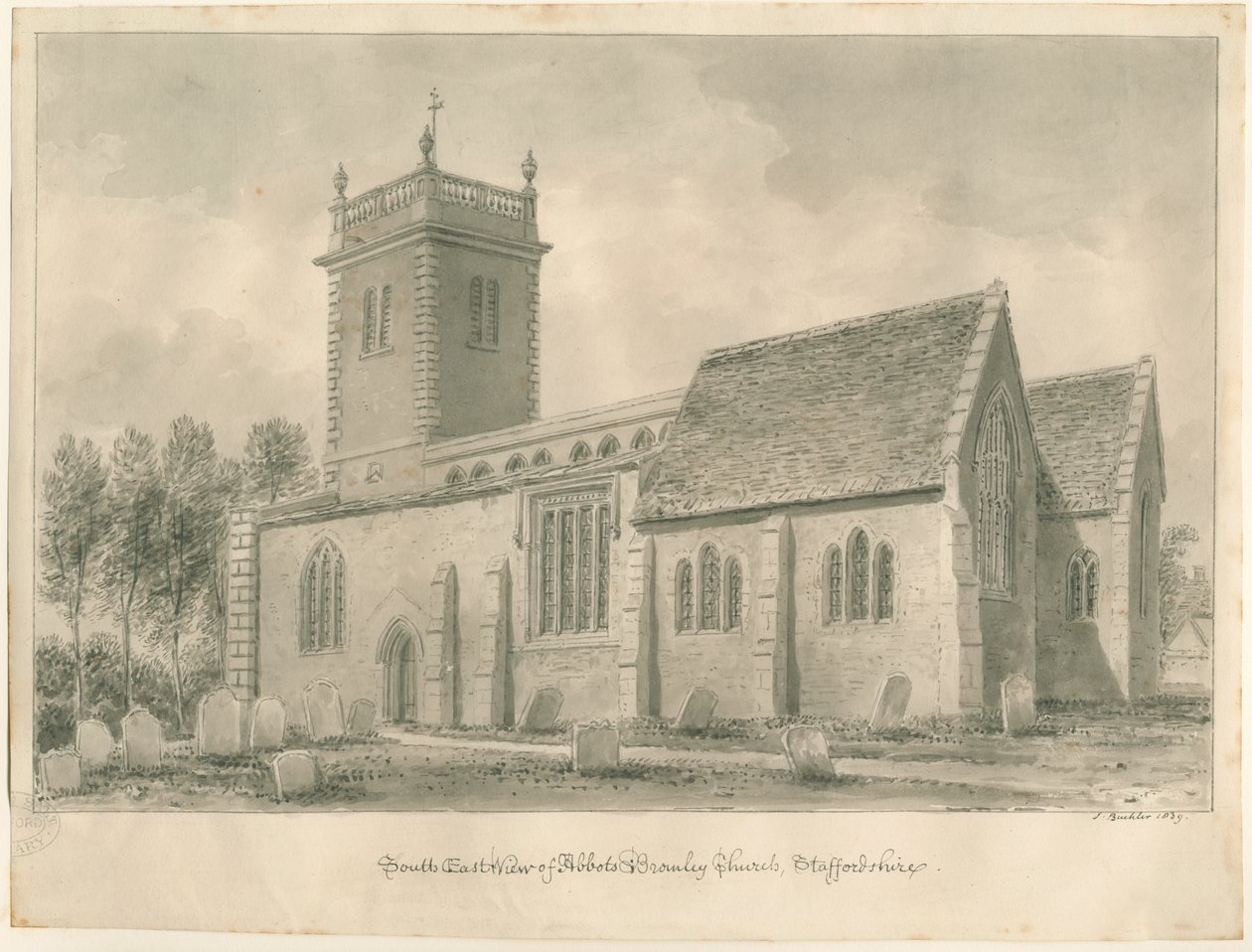 Abbots Bromley Church: sepiateckning av John Buckler
