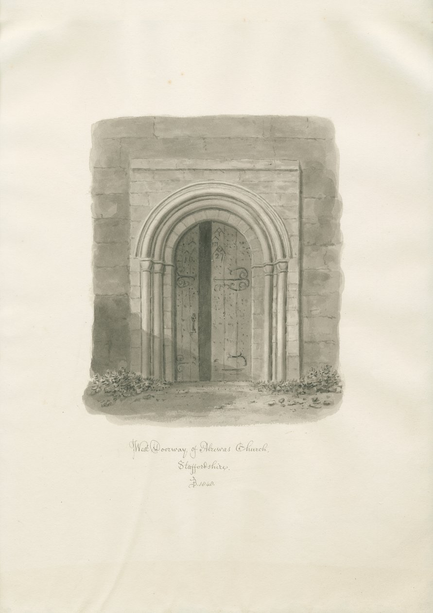Alrewas Church - West Doorway: sepiateckning av John Buckler