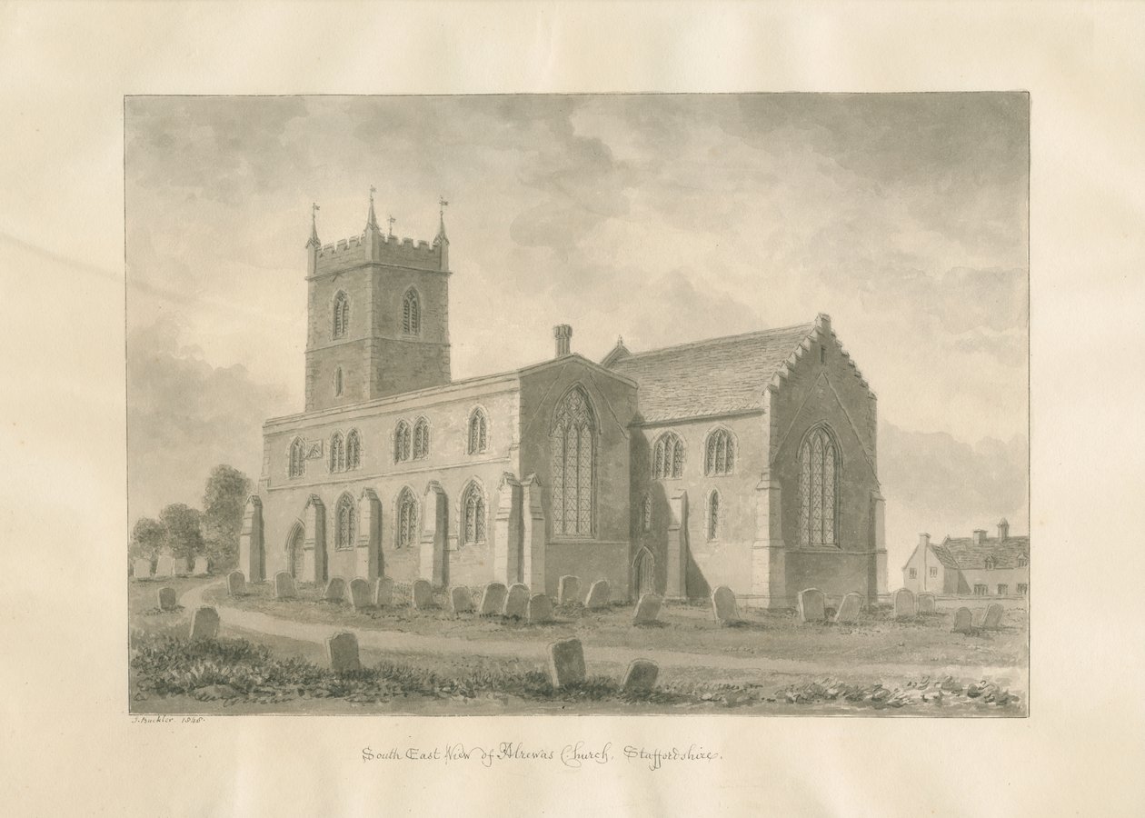 Alrewas kyrka: sepiateckning, 1848 av John Buckler