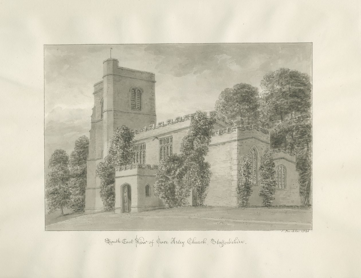 Arley Church: sepiateckning av John Buckler