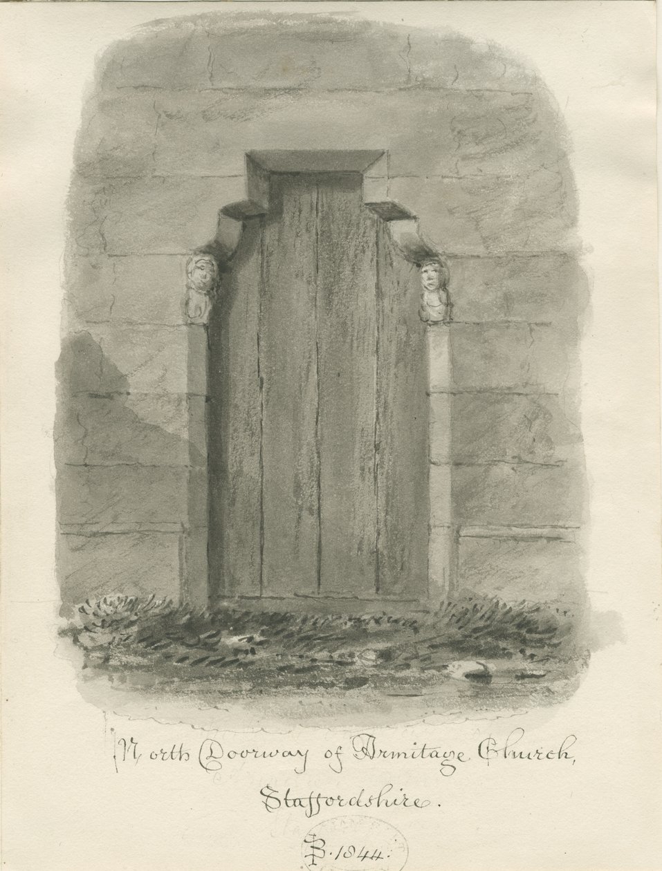 Armitage Church - North Doorway: sepiateckning av John Buckler