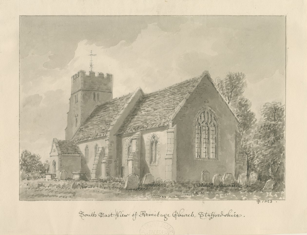 Armitage Church: sepiateckning av John Buckler